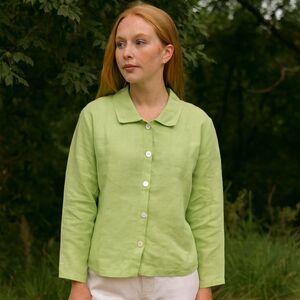 Hot Cotton 100% Linen Shirt Womens Sz M Petite Button Up Effortless Minimalist